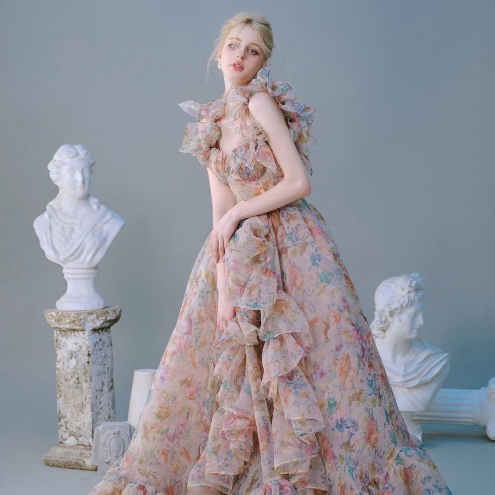 Floral Ruffle Ball Gown